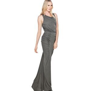 NWT ALC XS Covan Dress Grey Goddess Maxi Long Ruched Sexy Party Luxury Formal